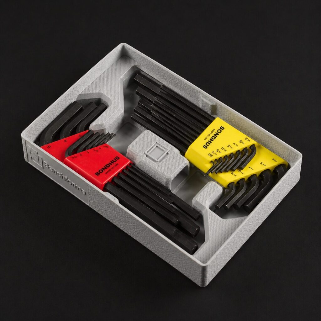 Benchforma allen wrench holder with Bondhus Hex Keys. isometric View showing textures and High Quality Product