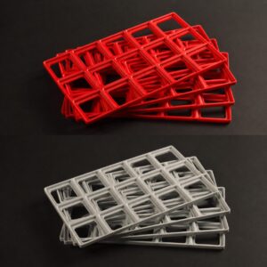 Red and Gray Benchforma TPE Baseplates, indicating the shape and size of the product